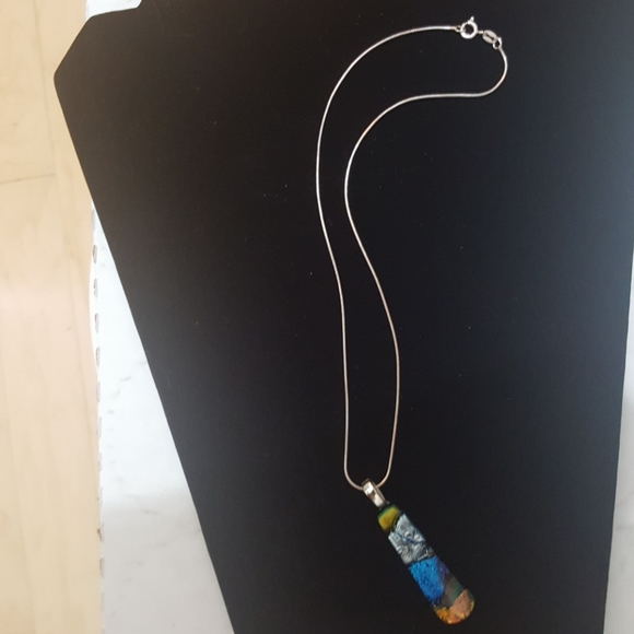 Dichroic Fused Glass Pendant with 16" sterling silver snake chain - Picture 5 of 8